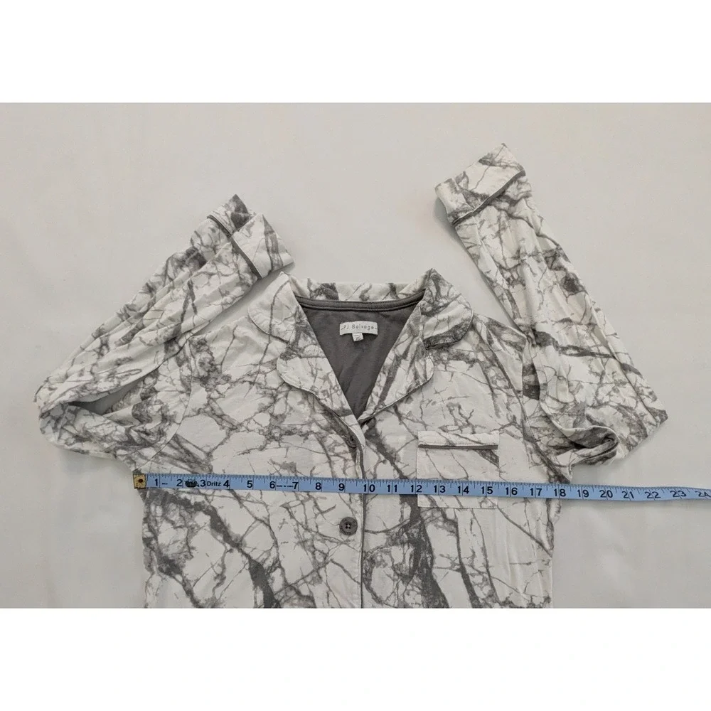 PJ Salvage Pajama Shorts Long Sleeve Top Set Marbled White Gray Women's XS